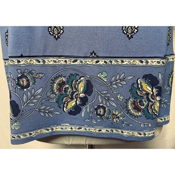 J. Jill Wearever Floral Vine Border Print Tunic Top Petite XS Williamsburg Blue - Picture 2 of 5